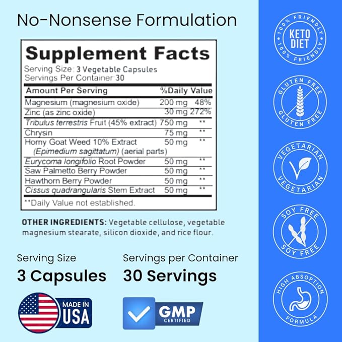 Crazy Muscle Booster for Men and Women (Over 1300mg per Capsule) to Increase Low Levels in Males Reverse The Effects of Low Levels on Muscle and Fat 90 Supplement Pills