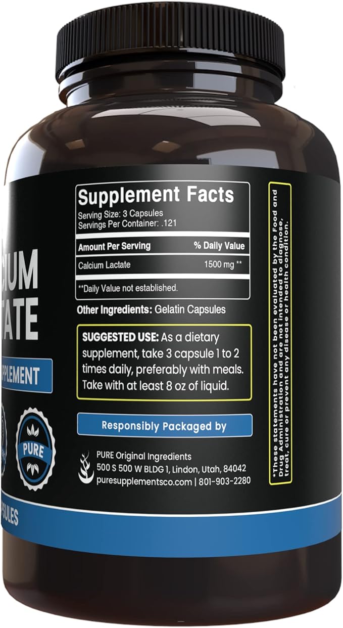 Pure Original Ingredients Calcium Lactate (365 Capsules) No Magnesium Or Rice Fillers Always Pure Lab Verified