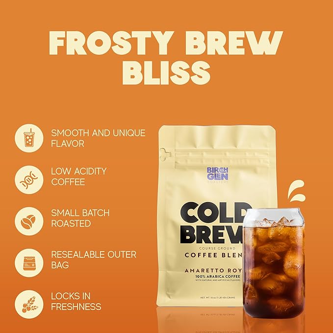 Birch Glen Roasters Cold Brew Coffee | Flavored Coarse Ground Coffee | Medium Roast | Artisanal Roasting | 100% Arabica |1 LB Bag | Tiramisu