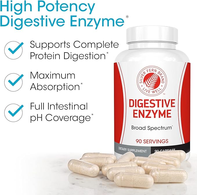 Silver Fern Brand Gut Health Tune Up Kit - Multi Function Ultimate Probiotic (1 Bottle - 60 Capsules) &amp Digestive Enzyme (1 Bottle = 90 Capsules) Helps Digestive Health Mood Reduce Cravings