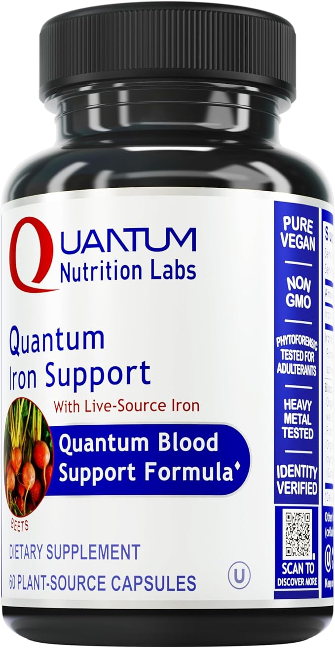 Quantum Nutrition Labs Iron Support - Iron Supplement for Women and Men Vegan Iron Supplements Low Dose Gentle Iron Naturally Sourced to Support Healthy Blood - 60 Vegetarian Capsules