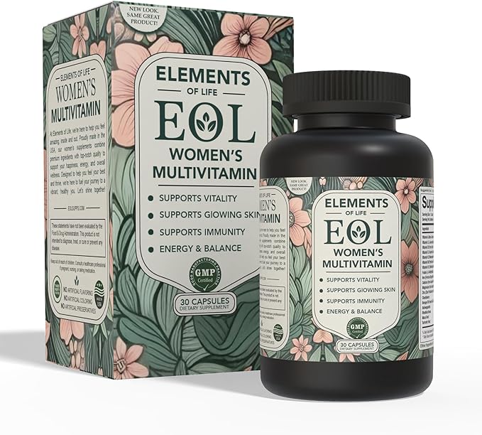 Elements of Life Multivitamin for Women – Daily Women’s Vitamins with MethyFolate Organic Ingredients &amp Natural Supplements for Energy Vitality &amp Health – Multivitamin for Women Hair &amp S