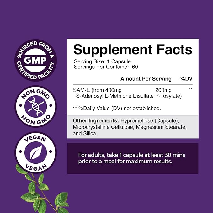 Bundle of Nootropic Brain Supplement - Mental Health &amp Clarity with VIT A B6 Riboflavin Niacin Thiamin Folate and Sam-E 200mg Mood Support Supplement - S-Adenosyl Methionine for Natural Relaxing M