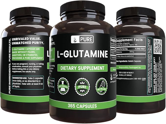 Pure Original Ingredients L-Glutamine &amp BCAA Capsule Bundle (365 Capsules Each) No Magnesium or Rice Fillers