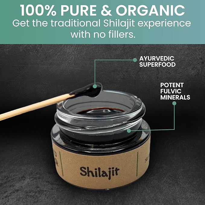 Holistic Bin Shilajit Resin - Himalayan Fulvic &amp Trace - Black Platinum Resin - Shilajit Extract - Mix Into Liquids - Serving Spoon Included - 10g