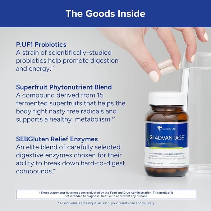 Gundry MD GI Advantage Gut Supplement with Probiotics Digestive Enzymes and Superfruit Extracts for Strong Metabolism Energy Digestion and Muscle Support - (30 Servings)