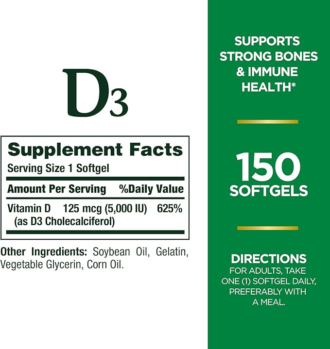 Nature's Bounty Vitamin D3 5000 IU Softgels Rapid Release Immune Support Vitamin D Supplements 150 Count (Pack of 2)