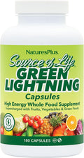 NaturesPlus Source of Life Green Lightning - 180 Capsules - All-Natural High-Energy Whole-Food Supplement - Green Superfoods &amp Digestive Enzymes - Gluten Free Vegetarian - 45 Servings