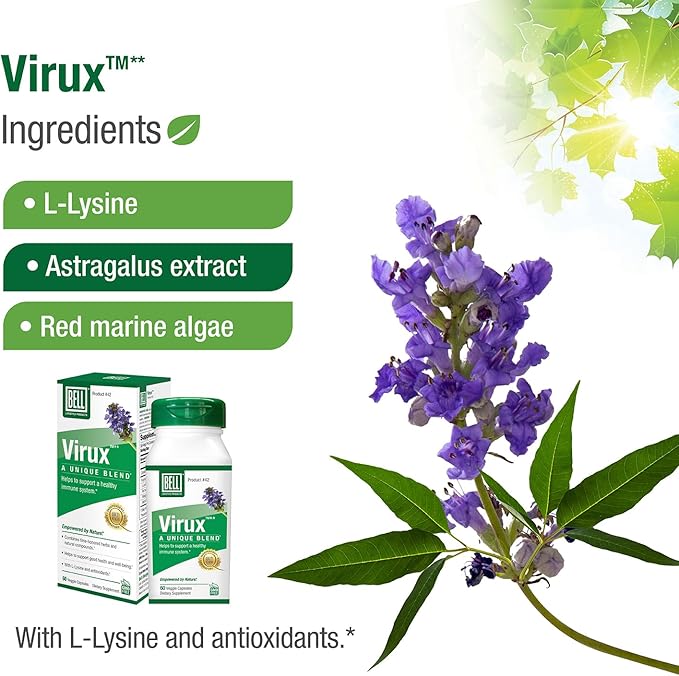 Bell Virux™ L Lysine and Red Marine - Natural Herbal Blend Unique Supplement to Boost the Immune System- Lysine 1000mg Capsules