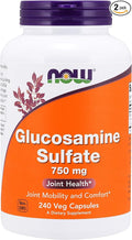 NOW Foods GLUCOSAMINE SULFATE 750 mg 240 Caps (Pack of 2)