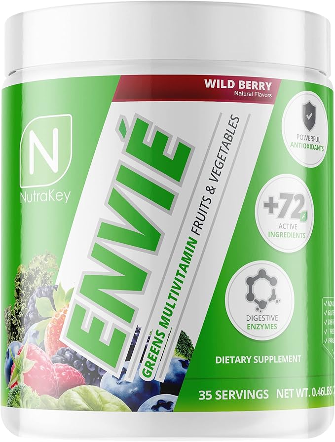 NutraKey Envie Multivitamin Powder Keto MultiVitamin for Men and Women Fruits Greens Antioxidants Digestive Enzymes Amino Acids Vitamin B Organic Powder (Wild Berry 210g)