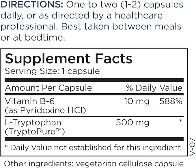 Metabolic Maintenance L-Tryptophan - 500 mg L-Tryptophan - Neurotransmitter Support - Hypoallergenic - 60 Servings - 60 Capsules