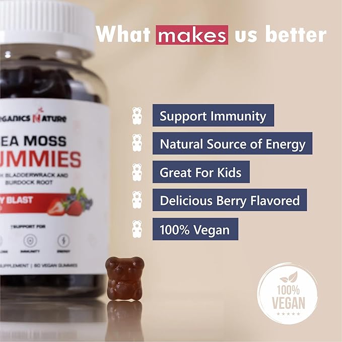 ORGANICS NATURE Black Seed Oil Capsules (2 Bottles) &amp Sea Moss Gummies (2 Bottles) | Vegan Softgels for Hair Skin Heart Joint Support Lung Detox Energy Mucus Clear Thyroid Digestion Omega