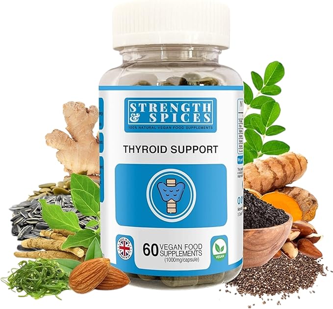Strength &amp Spices - Thyroid Support Iodine Supplement with Maca Root Sea Kelp Brazil Nuts and Ashwagandha 60 Capsules