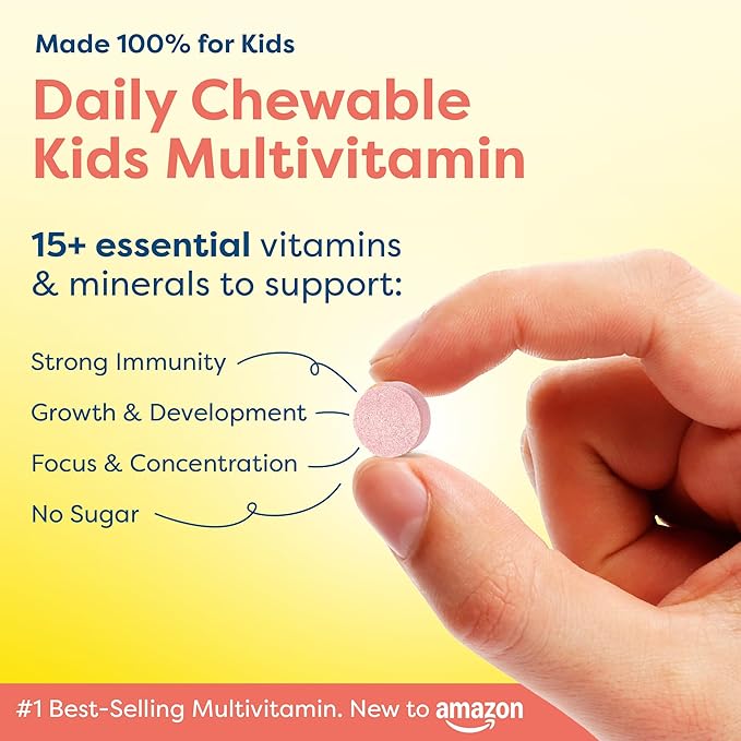 HIYA Kids Multivitamin Tablets – 15+ Essential Vitamins &amp Minerals with Fruits &amp Veggies for Ages 2+ Supports Growth Development &amp Immune 0g Sugar – 30 Day Supply for Toddlers &amp Kid