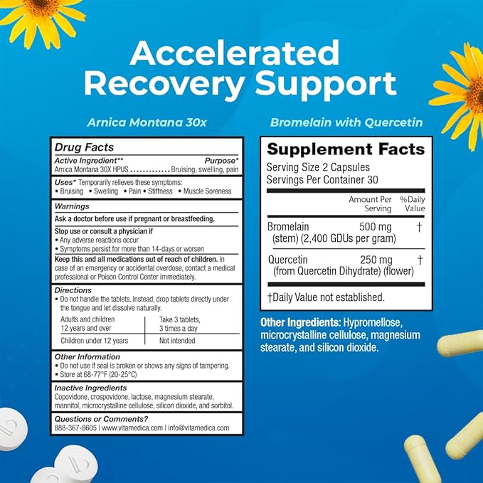 VitaMedica | Arnica Montana 30X and Bromelain with Quercetin Bundle | Arnica Montana | Bromelain | Quercetin | Recovery Bundle | Plant Based | Made in USA