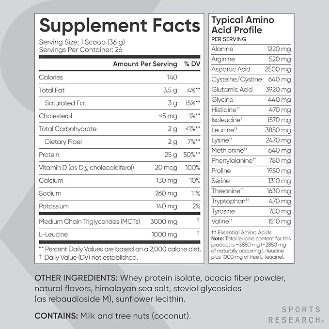 Sports Research® Recovery Matrix - Whey Isolate Protein Powder 2.1lb + L-Glutamine 10.58 Oz + Creatine Monohydrate 10.58 Oz