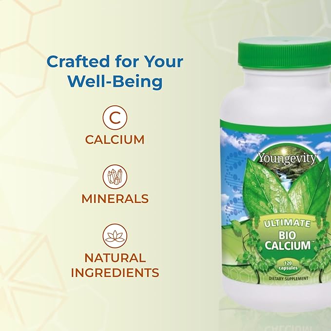 Youngevity Bio Calcium™ - Bioavailable Chelated Calcium + Magnesium Zinc Copper Potassium Boron - Absorbable Bone Support Supplement - (120 Capsules)