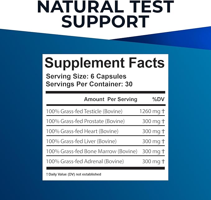 Ultimate Male Optimization 100% Grass Fed Beef Organ Supplement Supports Test Energy &amp Overall Men's Health &amp Wellness Non-GMO Grass Fed Beef Organ Supplement with Liver No Fillers 180 Cap