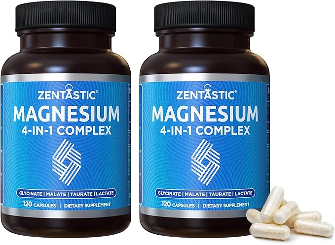 Zentastic Magnesium Complex - 240 Magnesium Capsules - Chelated Magnesium Glycinate Malate Taurate &amp Lactate - Support Bones Muscles
