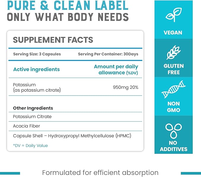 Cheers Potassium Citrate 20% Daily Value 316 mg per Capsule 90 Capsules Vegan Potassium Supplement for Adults Natural Mineral Electrolyte - Pack of 2