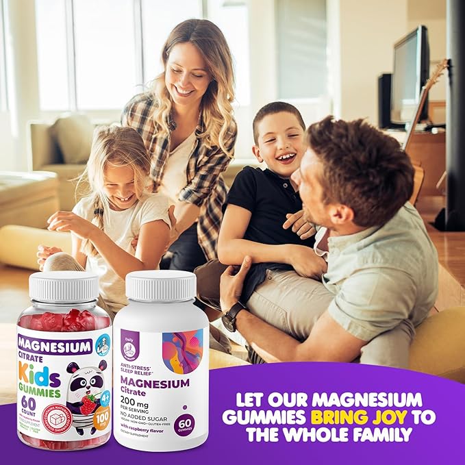 DR. MORITZ Calm Magnesium Gummies for Adults (200mg 60 Count) and Kids Magnesium Gummies (60 Count 2 Pack) - for Relaxation Support - Sugar-Free &amp Non-GMO - Raspberry Flavor