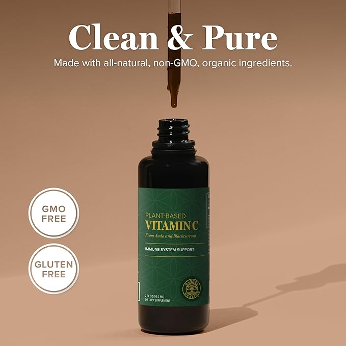 Global Healing Center USDA Organic Vitamin C Supplement Drops 180mg Liquid Vitamin C Plant-Based Antioxidant Supplement Supports Immune System - Vitamina C - Natural Energy for Men and Women (2 Oz)