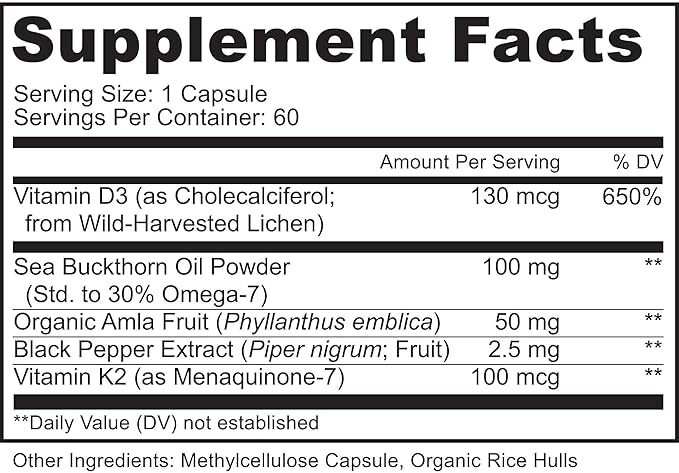 MoxyVites Vitamin D3 K2 5000 IU – High Absorption D3 + K2 MK-7 with Sea Buckthorn Oil &amp Omega-7 – Bone Heart &amp Immune Support for Women &amp Men – 60 Vegan Capsules