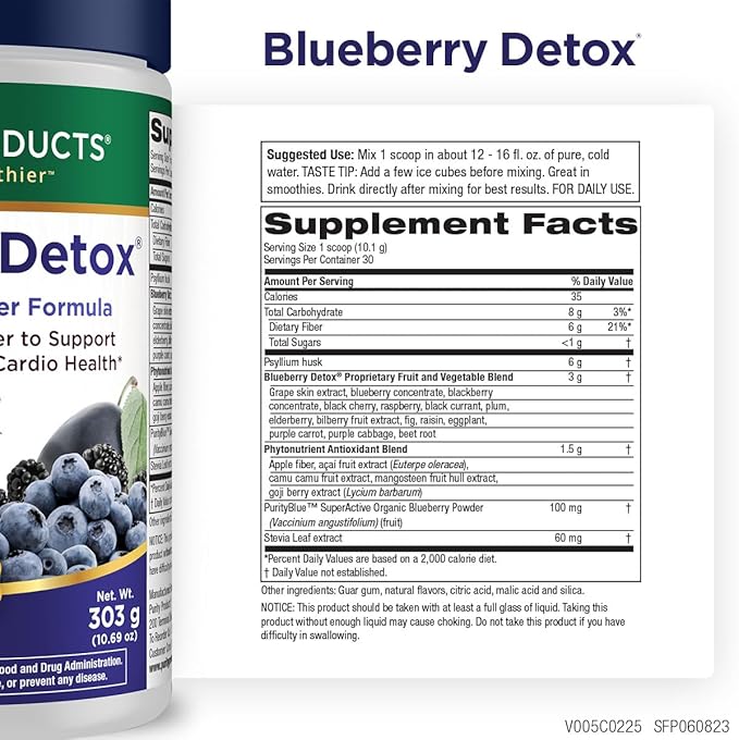 Advanced Blueberry Detox Daily Fiber Formula by Purity Products - Featuring PurityBlue Organic Wild Blueberries - A Full 6 Grams of Detoxifying Regularity Promoting Prebiotic Fiber - 30 Servings