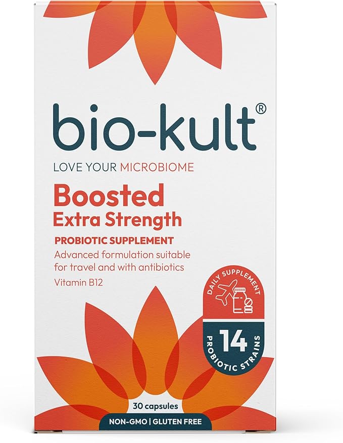 Bio-Kult Boosted Extra Strength Probiotic Supplement for Gut Health Immune System Support and Your Digestive Tract with Vitamin B12 – 30 Capsules
