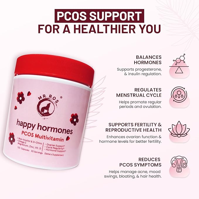 PCOS Multivitamin for Women – Happy Hormones Formula – Myo &amp D-Chiro Inositol 40:1 Omega-3 Vitamin D3 Zinc &amp Magnesium – 120 Vegan Capsules