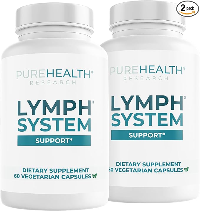 PUREHEALTH RESEARCH Lymph System Support - Lymphatic Drainage Supplement for Women &amp Men - Bromelain Echinacea Dandelion Burdock Root Lemon Powder Kelp Cleavers &amp More - 120 Capsules