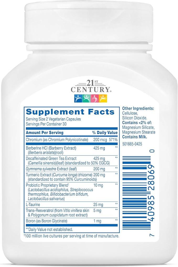 21st Century GLP-1 Daily Support Supplement (60 Count) Weight Management Exercise &amp Daily Metabolism Health Support Vegetarian Capsules with Turmeric Barberry &amp Green Tea Extract Gluten