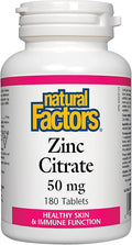 Natural Factors - Zinc Citrate 50mg Support for Healthy Skin &amp Immune Function 180 Tablets