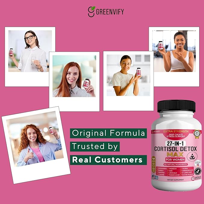 27-in-1 Cortisol Detox Max for Women Extra Strength Deep Calm &amp Stress Support 60 Capsules 30-Day Supply (3)