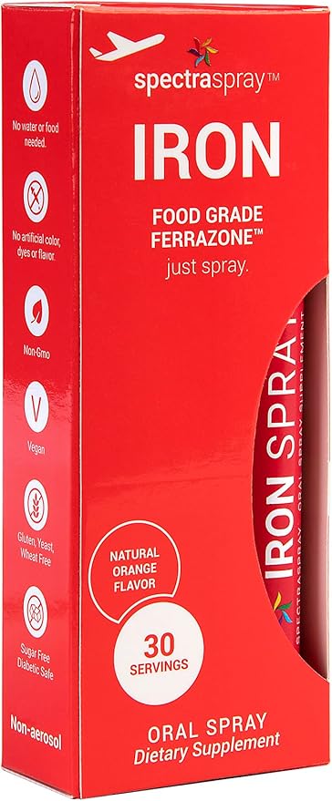 SpectraSpray Iron Daily Supplement 3 mg per Serving - Oral Spray Essential Mineral Iron 30 Day Supply per Spray Vegan Gluten Free &amp no GMOs
