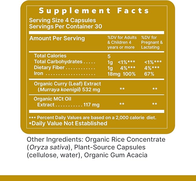 Premier Research Labs Phyto-Iron - Plant Based Iron for Men &amp Women for Blood Support Curry Leaves Supplement Iron Supplements Non-Heme Iron 18mg Iron Per Serving - 120 Vegetarian Capsules