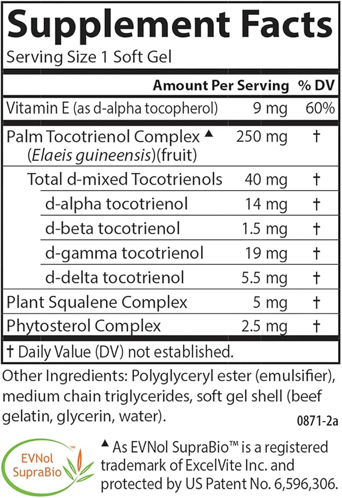 Carlson - Tocomin SupraBio Bio-enhanced Tocotrienol Complex Supports Healthy Brain &amp Cardiovascular System 60 soft gels