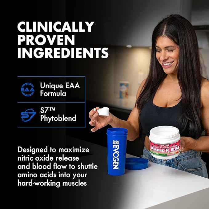 Evogen Amino K.E.M. - EAA &amp BCAA Powder Pump Volumizer | BCAAs Amino Acids Supplement for Blood Flow Muscle Growth &amp Hydration | Sour Watermelon | 30 Servings