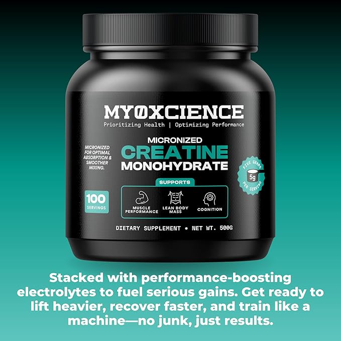 MYOXCIENCE Micronized Creatine | Supports Muscle Performance Lean Body Mass &amp Cognition | 100 Servings