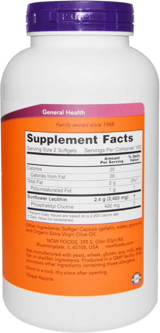 Now Foods Sunflower Lecithin 1200mg 200 Softgels pack of 2