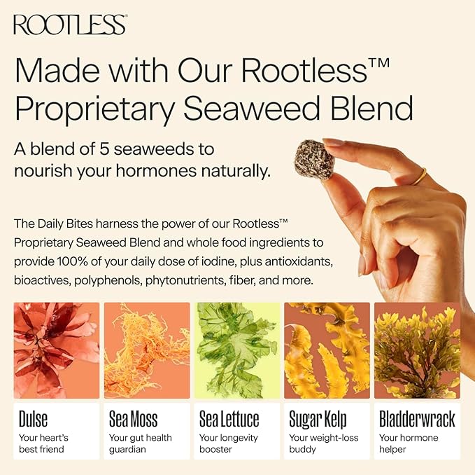 Rootless Seaweed Daily Bites – Orange Pistachio – 1 Month Supply for Hormone &amp Thyroid Health | 100% Daily Iodine Whole Food Ingredients No Added Sugar (4 Pack)