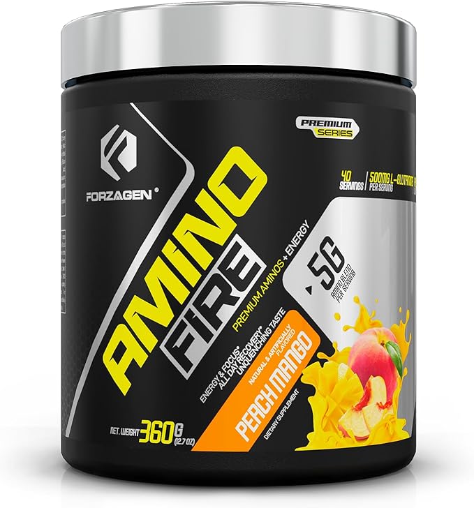 Forzagen Amino Fire | Essential Amino Energy Powder for Pre-Workout | BCAA Energy Boost &amp Muscle Recovery Drink Mix Enhance Focus &amp Concentration Dietary Supplement | Peach Mango 40 Serving