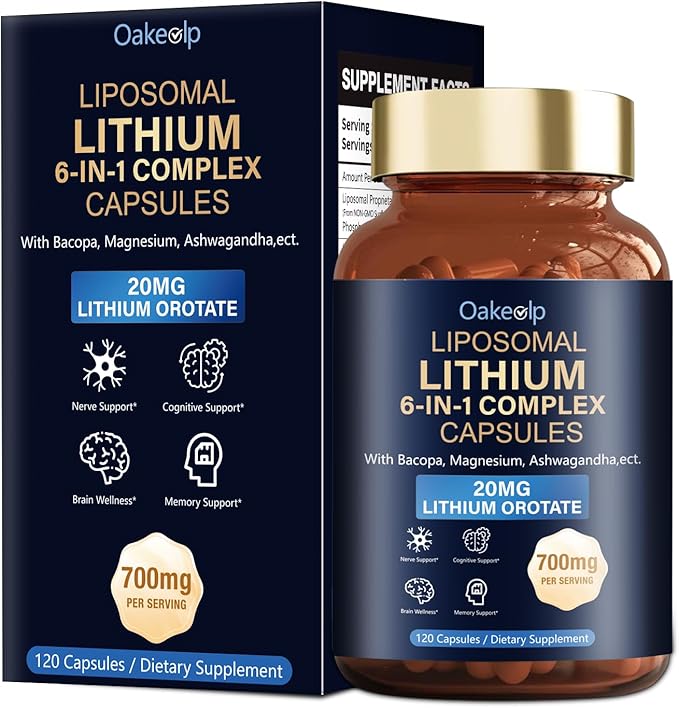 Liposomal Lithium Orotate 20MG Capsules - Complex Magnesium GlycinateLions Mane Bacopa Phosphatidylserine &amp Ashwagandha for Mood &amp Immune Support Digestive System Support