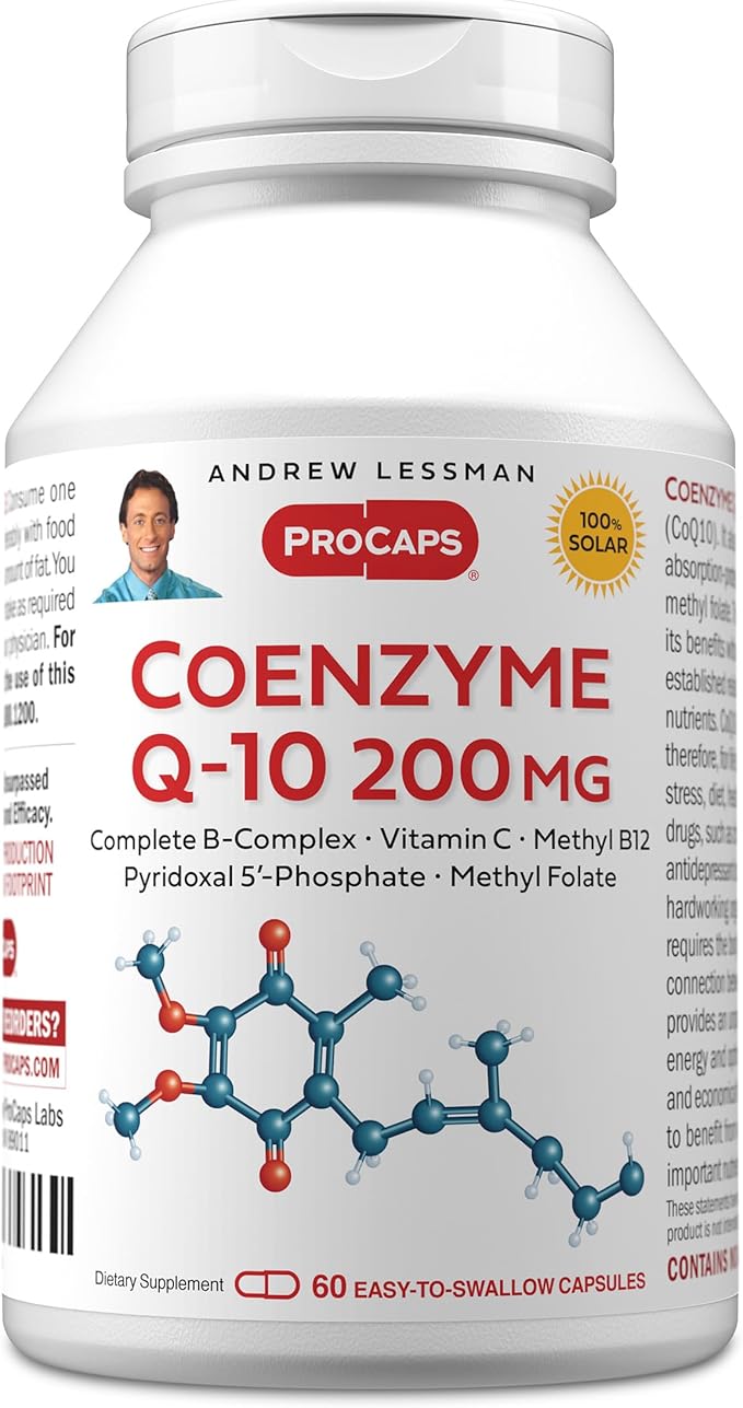 ANDREW LESSMAN Coenzyme Q-10 200 mg 60 Capsules - Essential for Energy Production and Optimum Key Organ Function Anti-Oxidant Support Depleted by Aging Plus B-Complex. Easy to Swallow Capsules