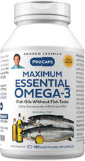 ANDREW LESSMAN Maximum Essential Omega-3 Mint - 180 Softgels - Ultra-Pure High Potency Omega-3 Oils. High DHA No Stomach Upset No Contaminants No Mercury. Small Easy to Swallow Softgels