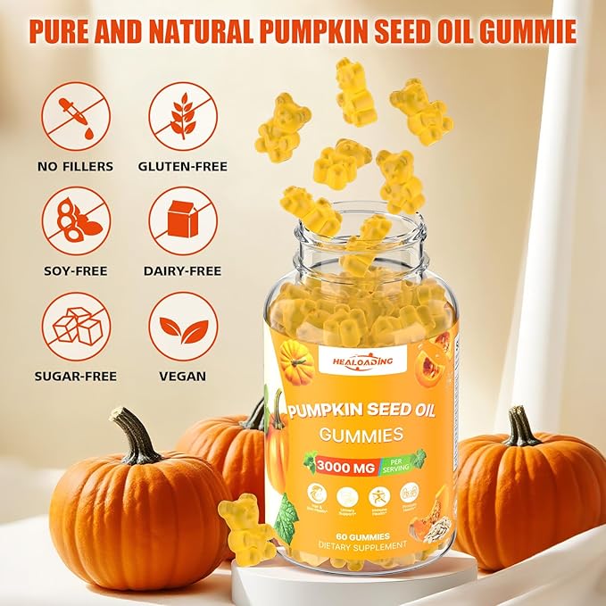 Pumpkin Seed Oil with Saw Palmetto: Pumpkin Seed Oil Gummies Extract Sugar-Free 3000mg Per Serving for Hair Growth Urinary Bladder &amp Prostate Health Non-GMO