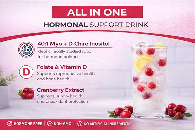 Myo-Inositol &amp D-Chiro Inositol Powder - 40:1 Ratio with Folate Vitamin D &amp Cranberry - Inositol Supplement for Women - 30 Day Supply