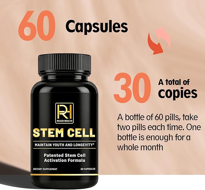 Stem Cell Activation Formula 60 Capsules with Vitamin D and B12 Youth and Longevity Support Maintain Youth and Longevity Patented StemCell Activation Fomula (3bottle (180 softgels))
