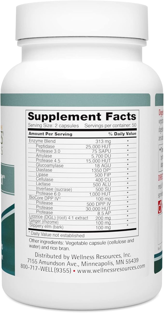 Digestive Helper with BioCore DPP IV Multi Digestive Enzyme Supplement for Gluten Digestion and Breakdown of Fats Casein Proteins (100 Capsules Vegetarian)